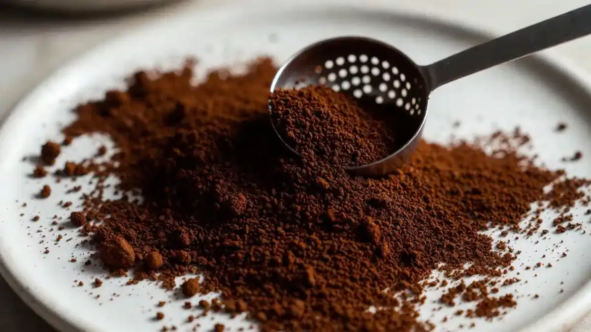 Macro view of coffee grind particles showing consistent size for filter brewing